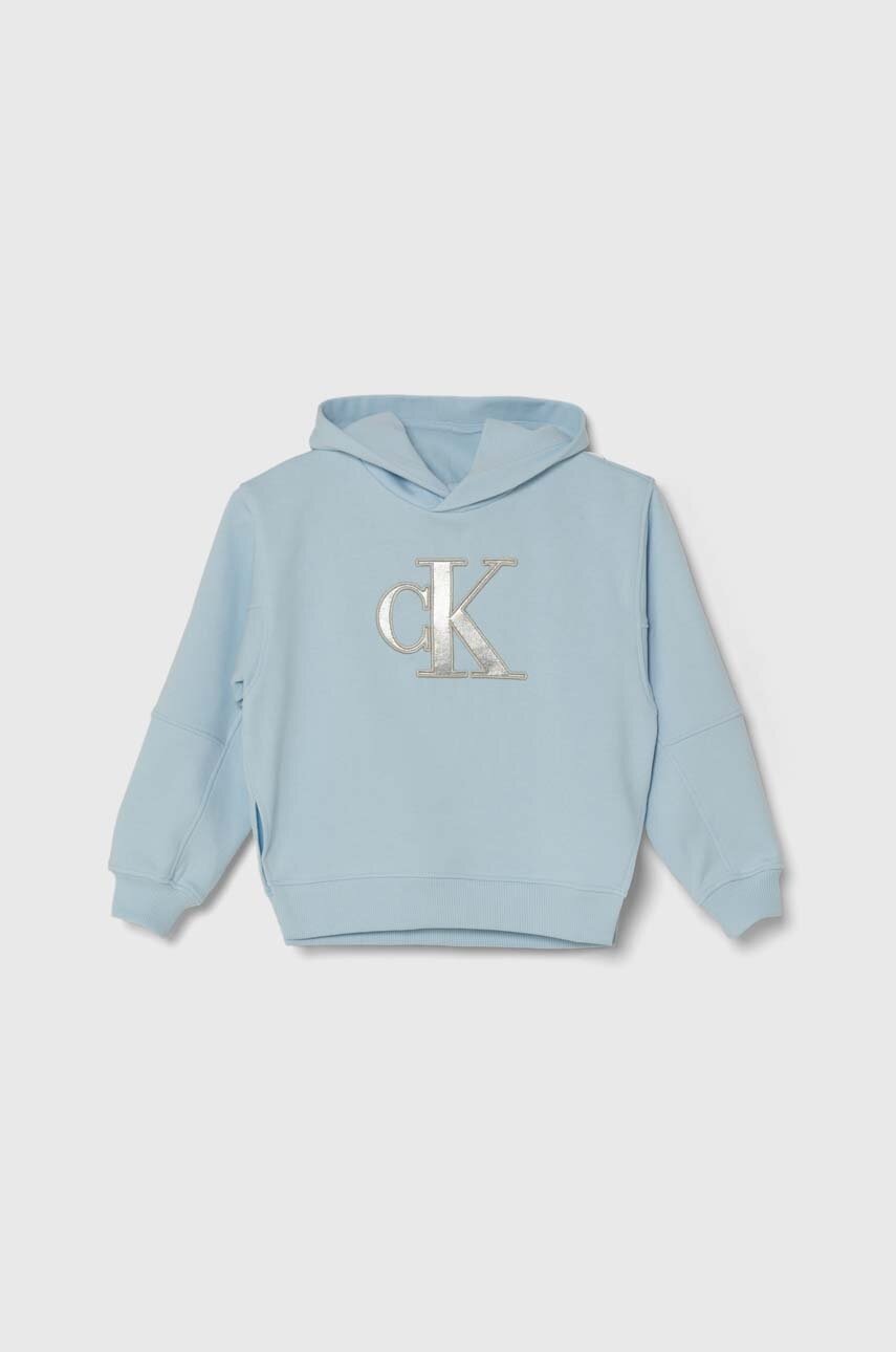 

Детски суичър Calvin Klein Jeans в синьо с качулка с апликация, Син