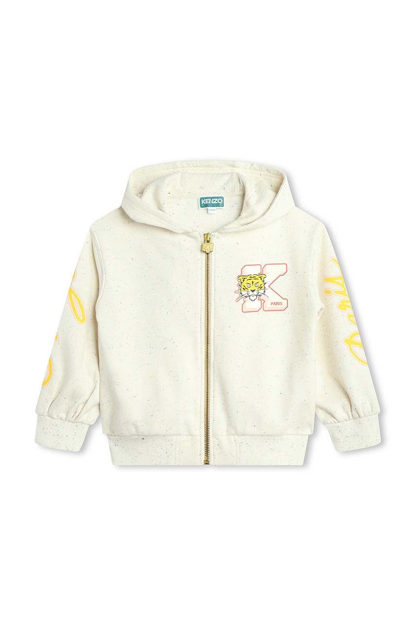 Дитяча кофта Kenzo Kids колір бежевий з капюшоном з принтом Дитяча кофта Kenzo Kids колір бежевий з капюшоном з принтом