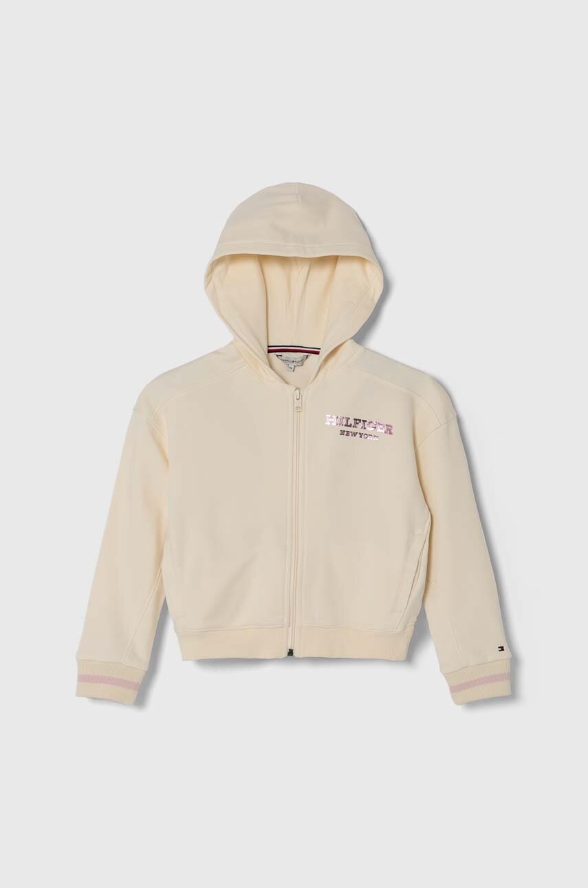 Детская кофта Tommy Hilfiger цвет бежевый с капюшоном с принтом Детская кофта Tommy Hilfiger цвет бежевый с капюшоном с принтом