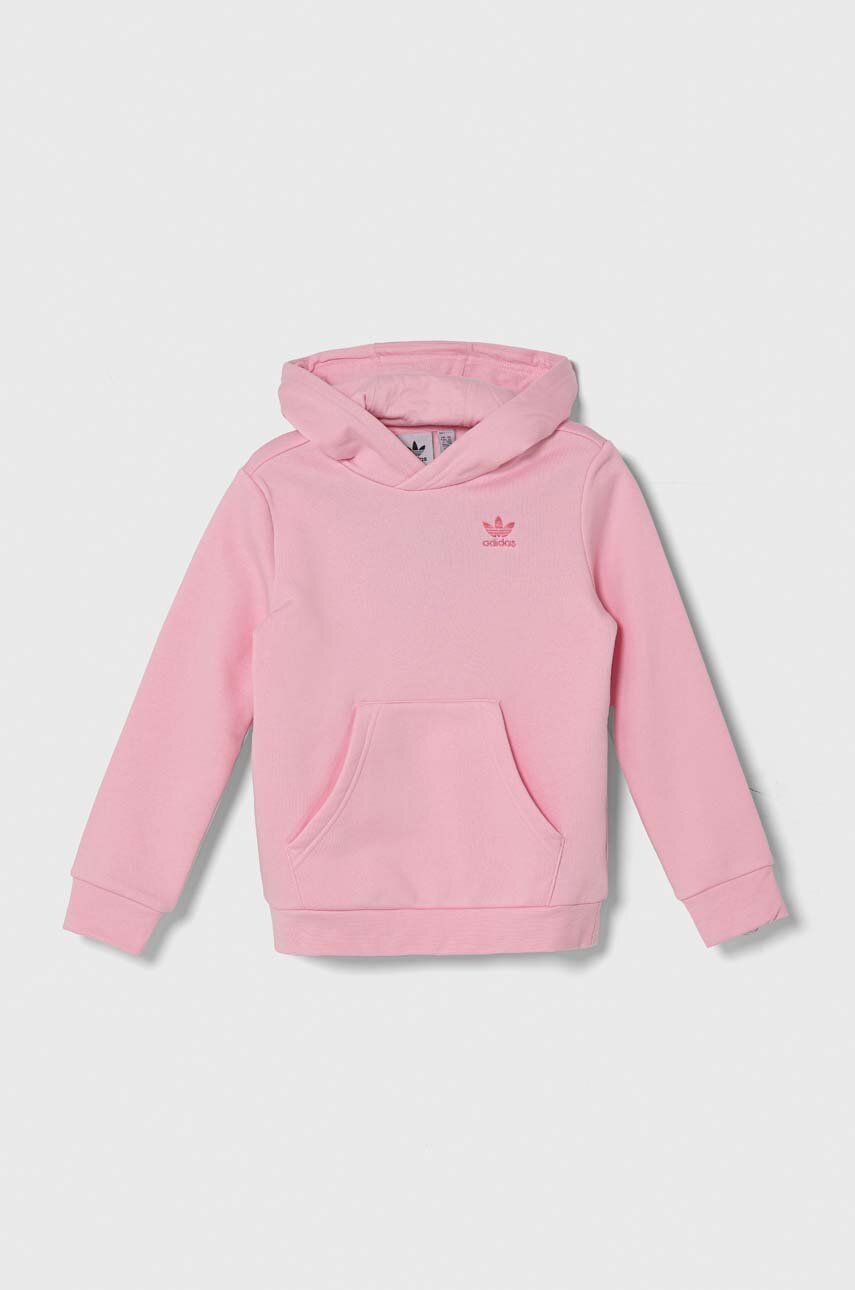 adidas Originals bluza copii culoarea roz, cu glugă, cu imprimeu