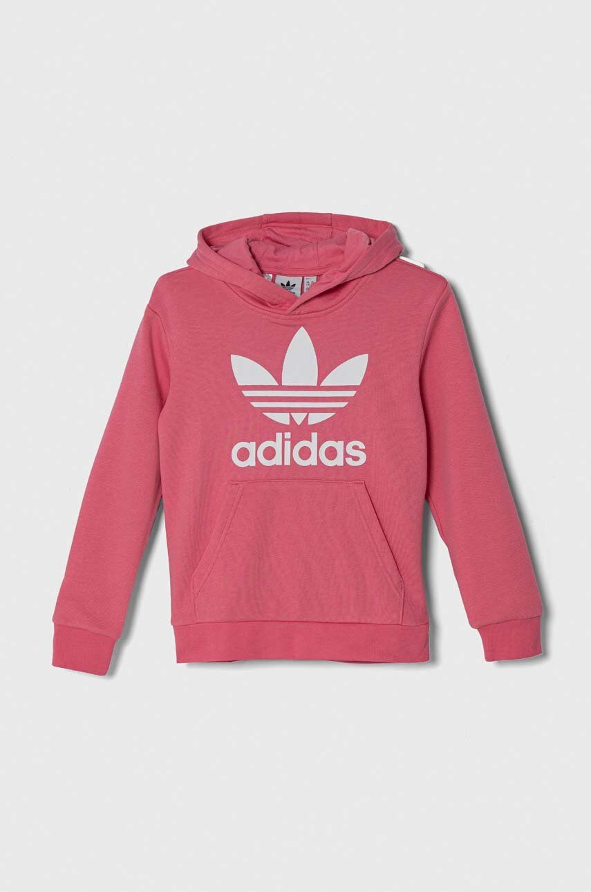 Levně Dětská mikina adidas Originals TREFOIL HOODIE růžová barva, s kapucí, s potiskem