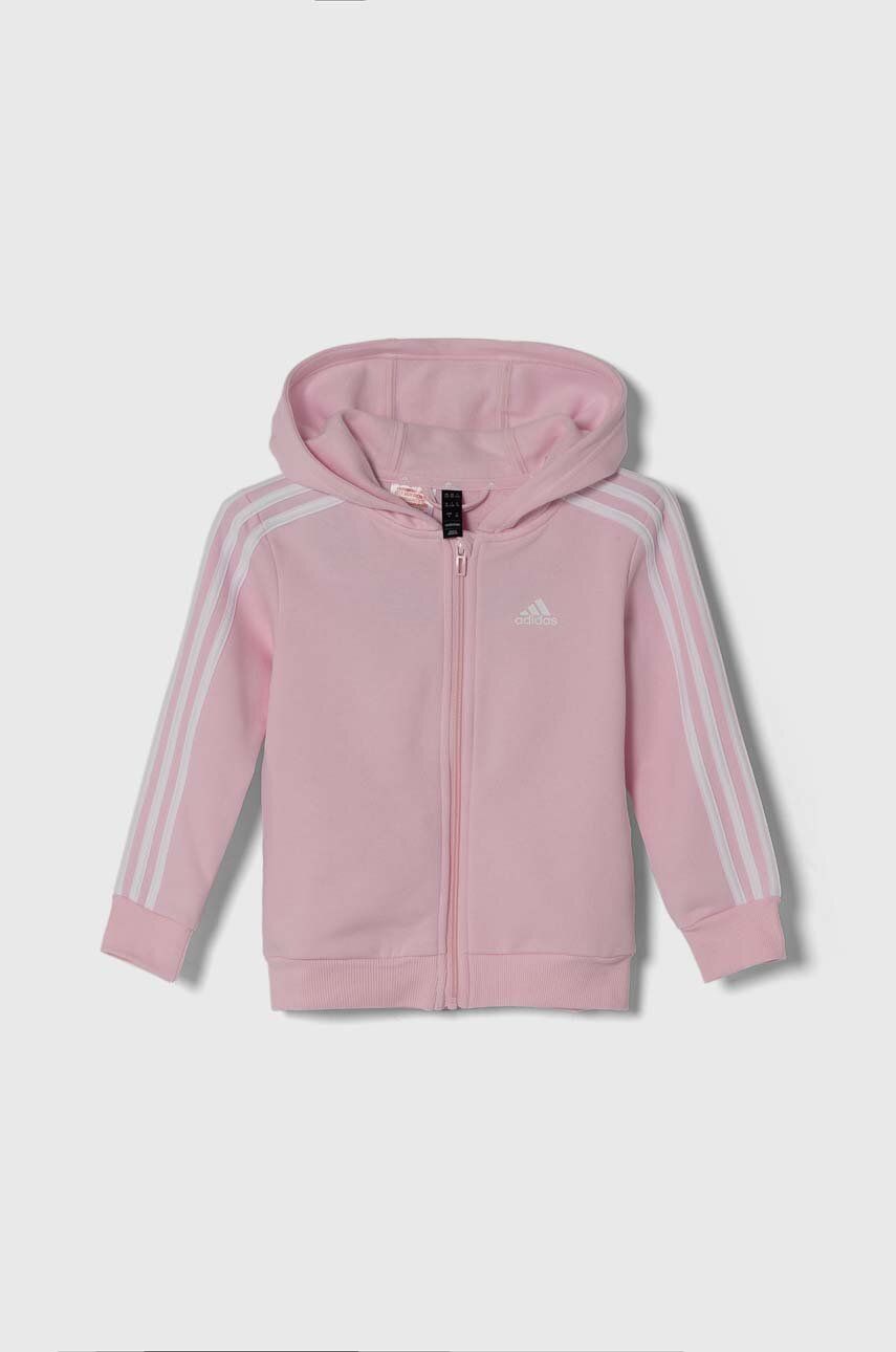 Levně Mikina adidas růžová barva, s kapucí, hladká