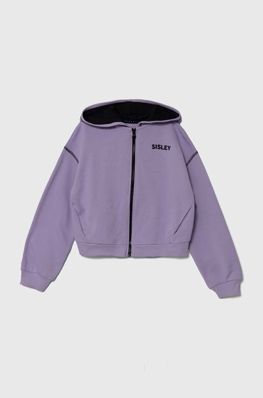 Sisley hanorac de bumbac pentru copii culoarea violet, cu glugă, neted