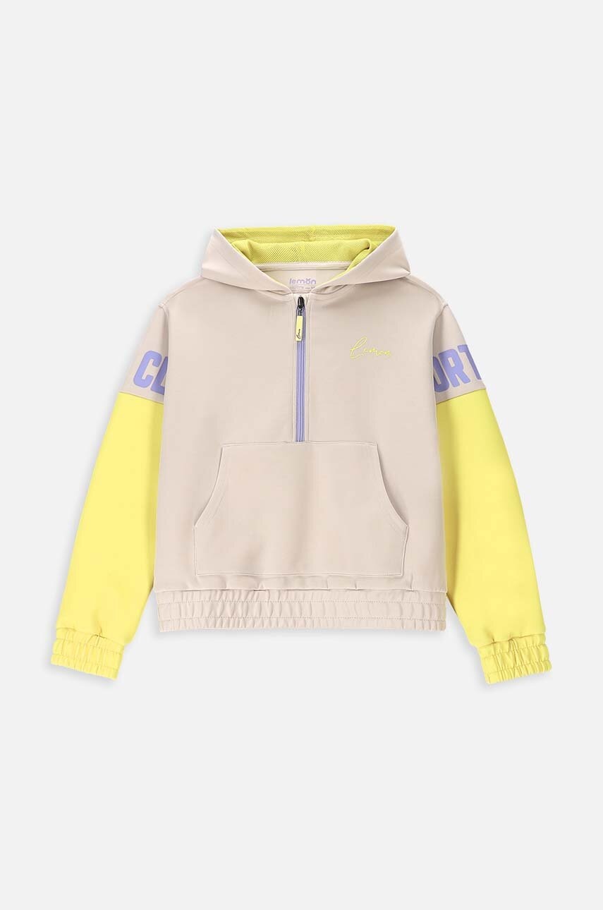 Детская кофта Lemon Explore цвет бежевый с капюшоном с принтом