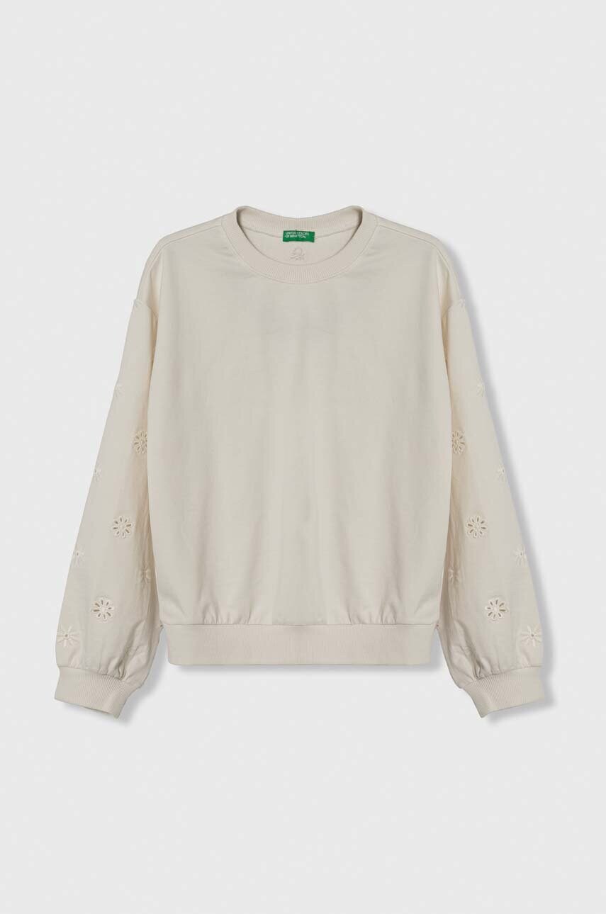 United Colors of Benetton hanorac de bumbac pentru copii culoarea bej, neted