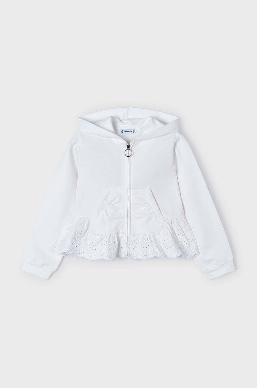 Детская хлопковая кофта Mayoral цвет белый с капюшоном однотонная