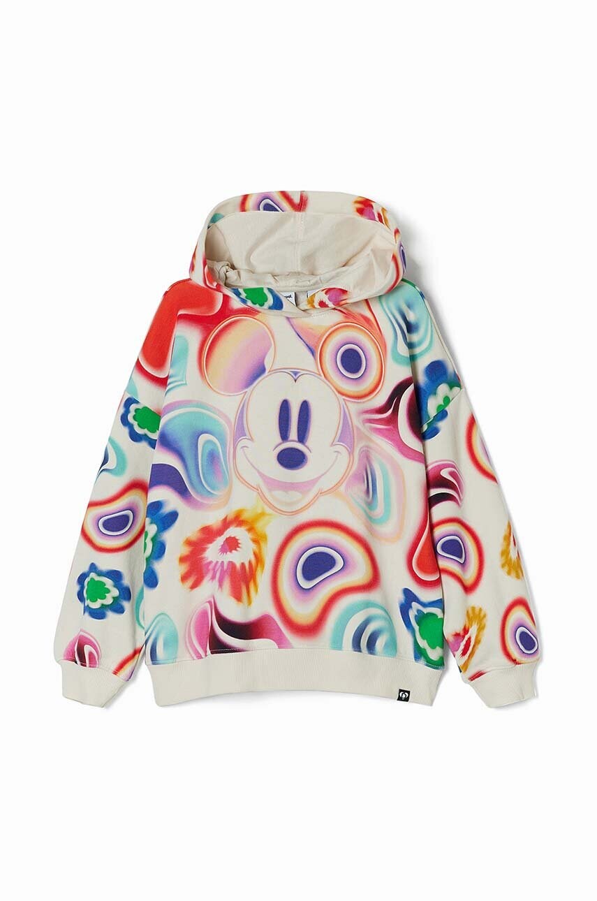 

Детски памучен суичър Desigual в бяло с качулка с десен, Бял