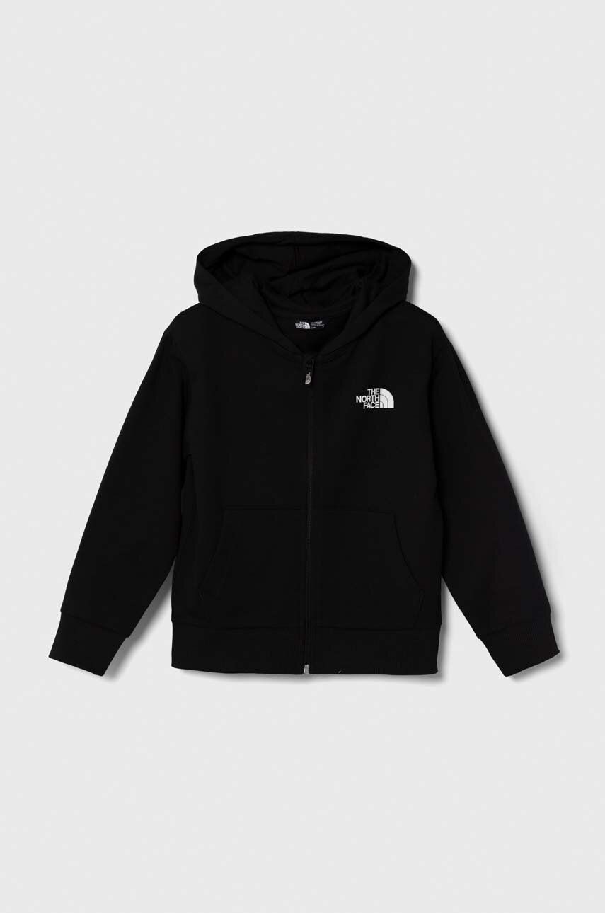 The North Face hanorac de bumbac pentru copii FZ OVERSIZE LIGHT HOODIE culoarea negru, cu glugă, cu imprimeu