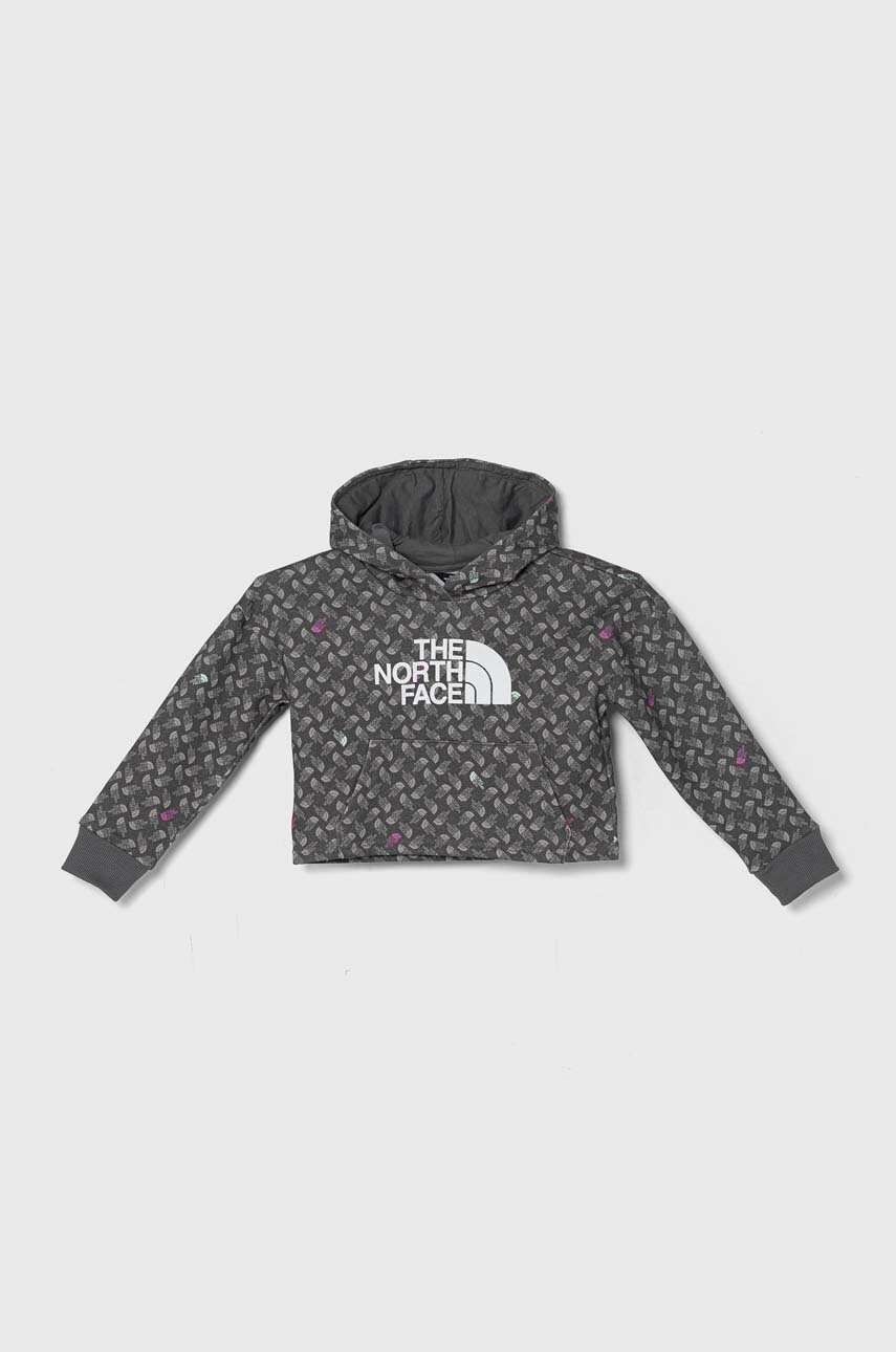 The North Face hanorac de bumbac pentru copii DREW PEAK LIGHT HOODIE PRINT culoarea gri, cu glugă, modelator