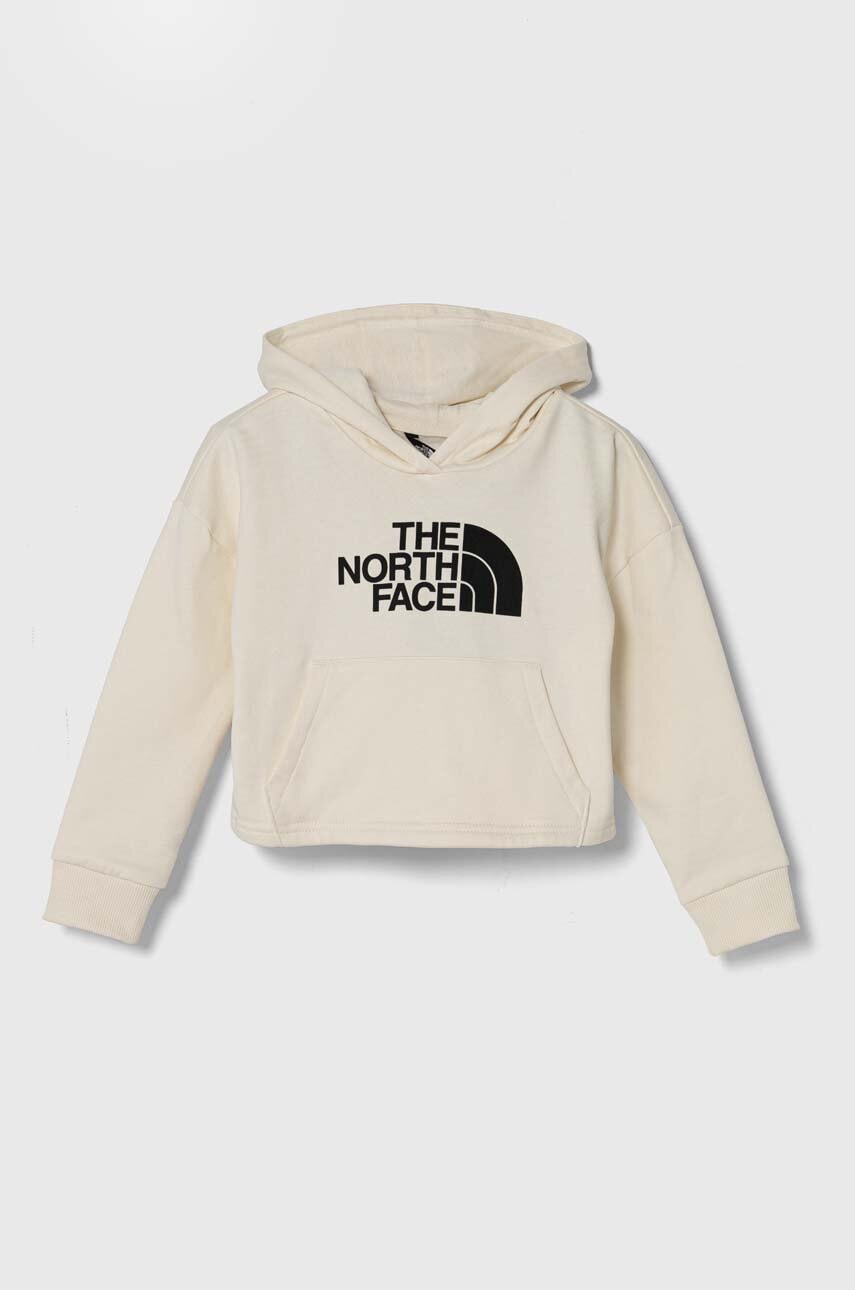 E-shop Dětská bavlněná mikina The North Face DREW PEAK LIGHT HOODIE béžová barva, s kapucí, s potiskem