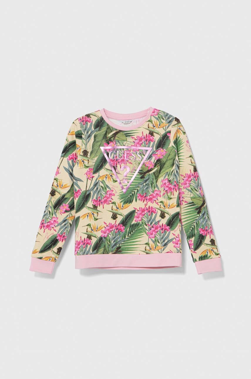 

Детски памучен суичър Guess в зелено с десен, Зелен