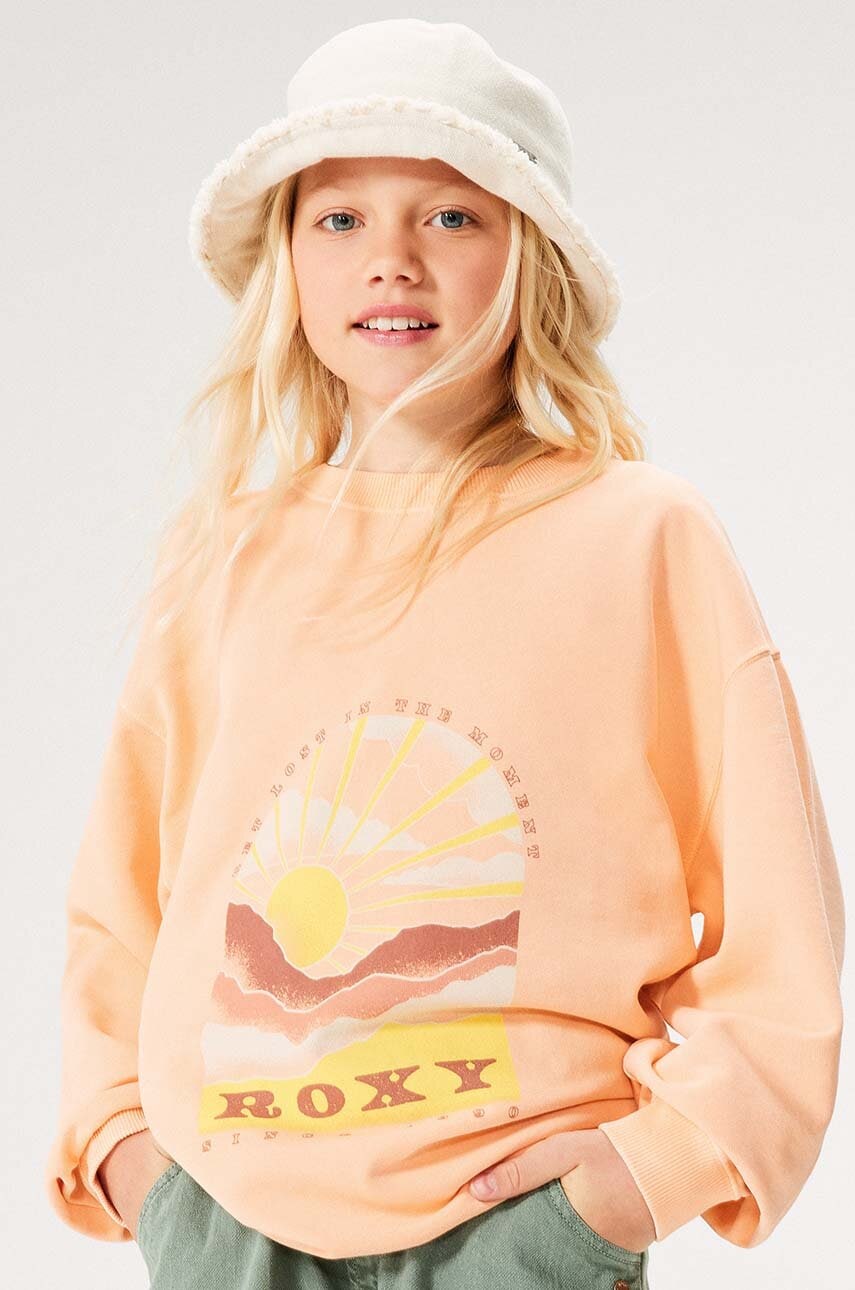 Roxy bluza copii LINEUPCREWRGTER culoarea portocaliu, cu imprimeu