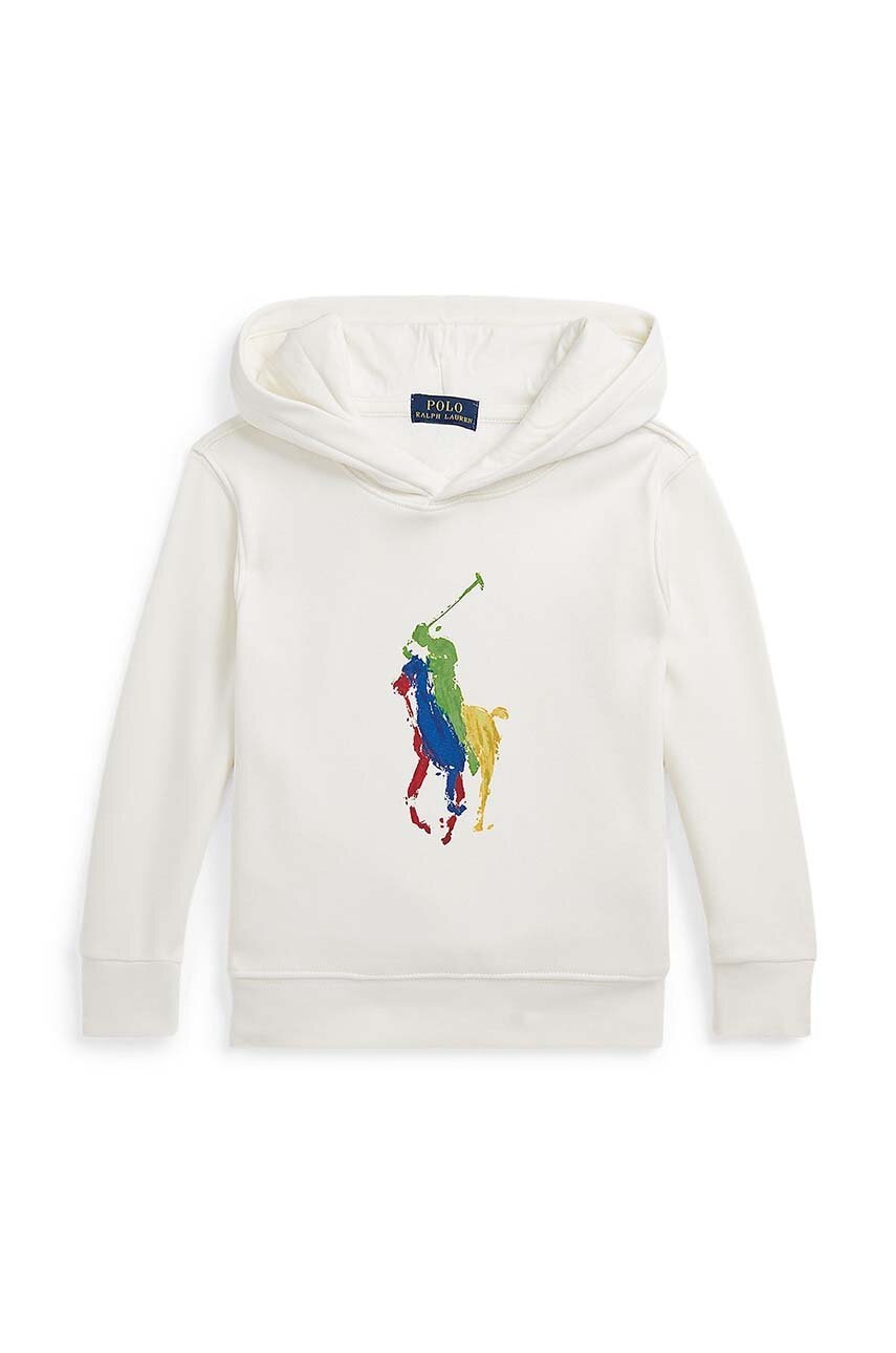 

Детски суичър Polo Ralph Lauren в бяло с качулка с апликация, Бял