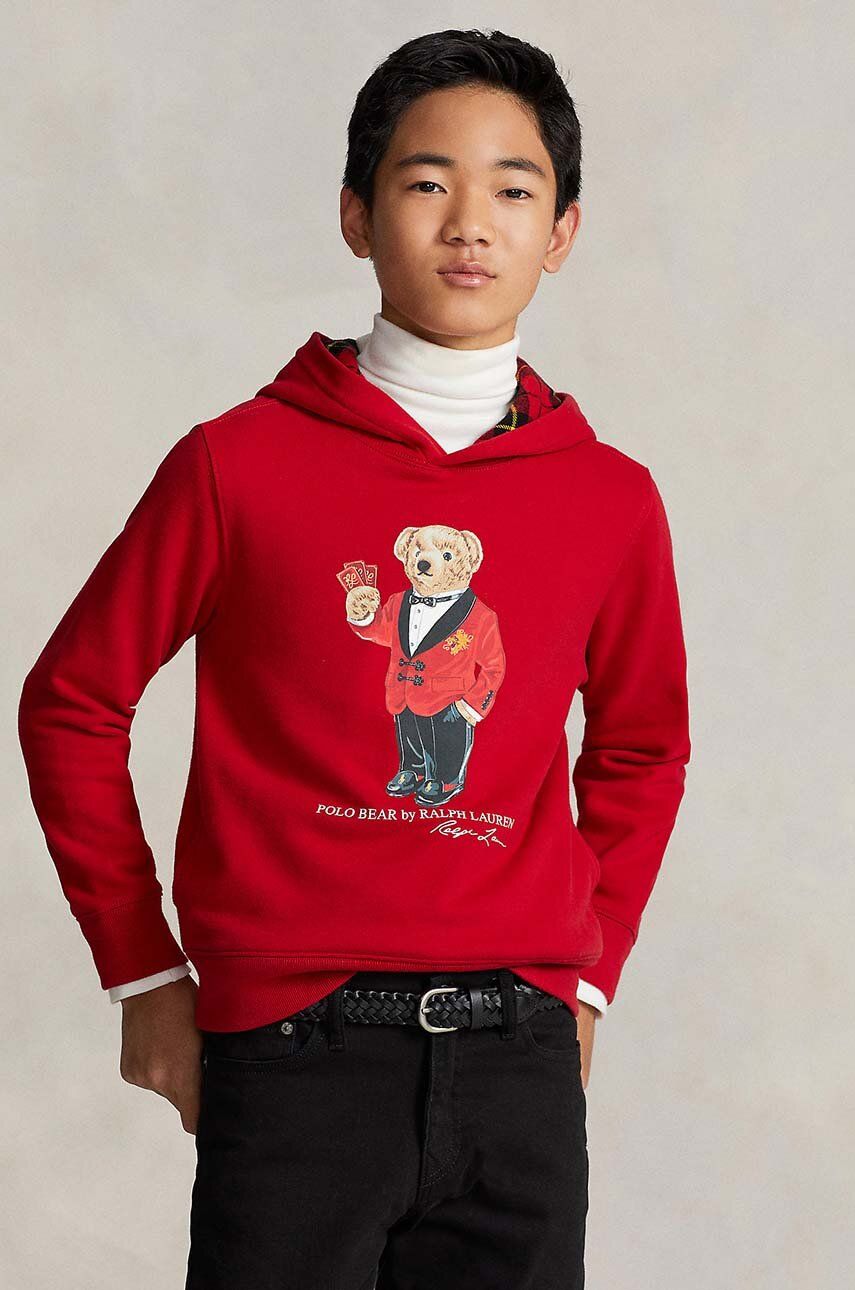 E-shop Dětská mikina Polo Ralph Lauren červená barva, s kapucí, s potiskem