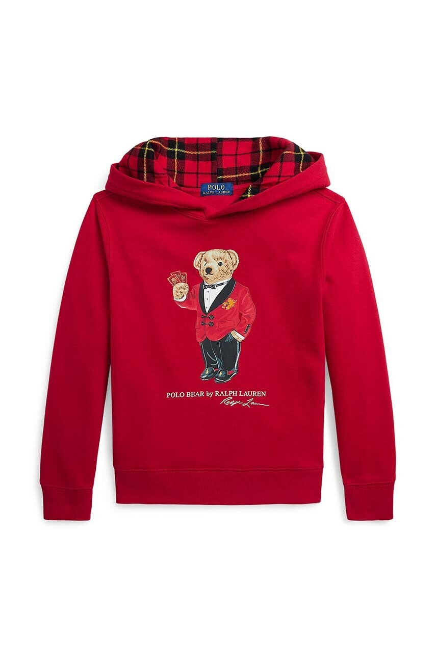 

Детская кофта Polo Ralph Lauren цвет красный с капюшоном с принтом