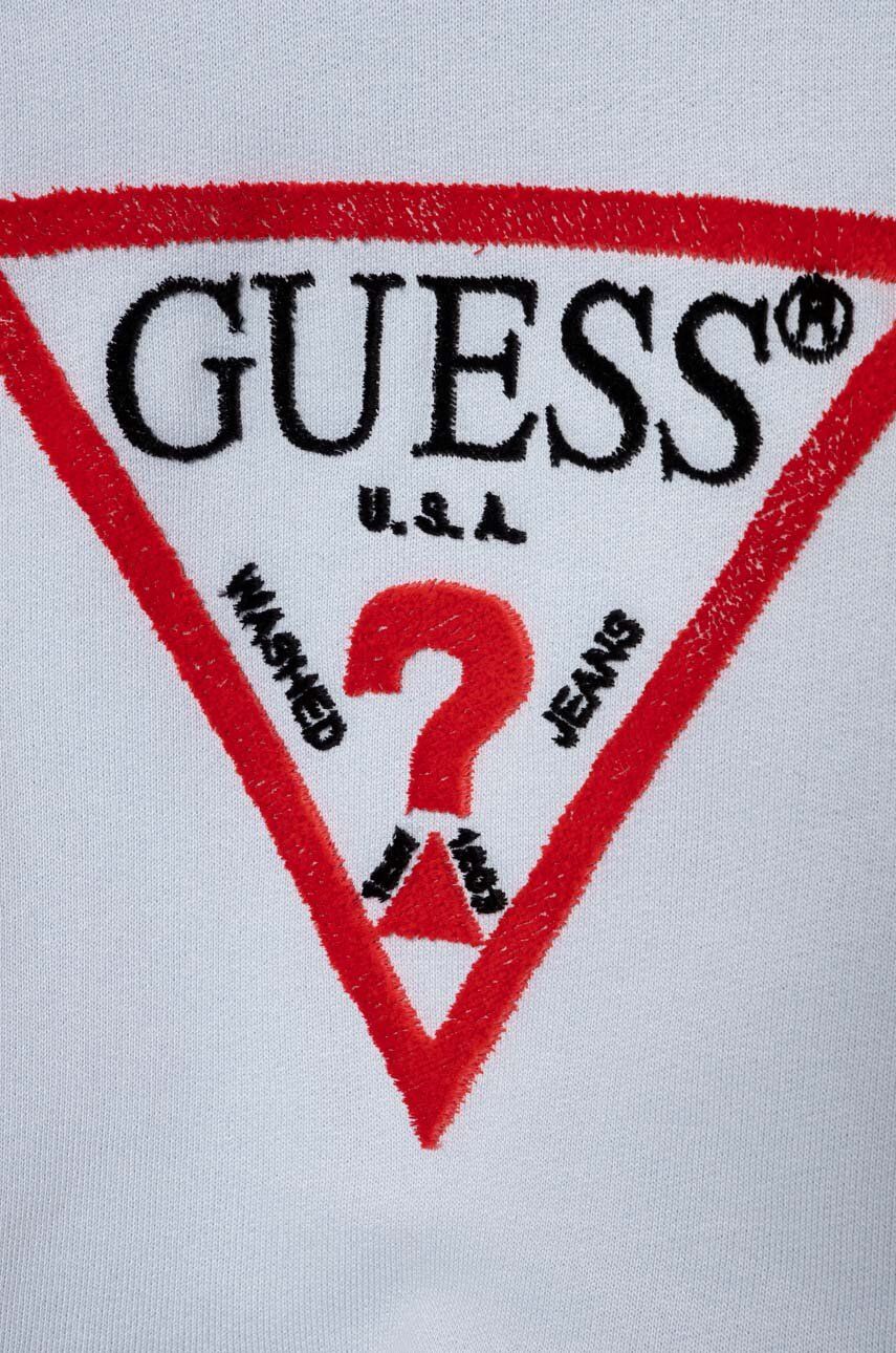 Dječja Pamučna Dukserica Guess S Kapuljačom, S Aplikacijom