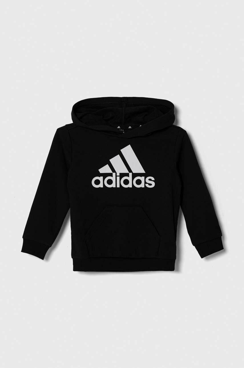 E-shop Dětská mikina adidas černá barva, s kapucí, s potiskem