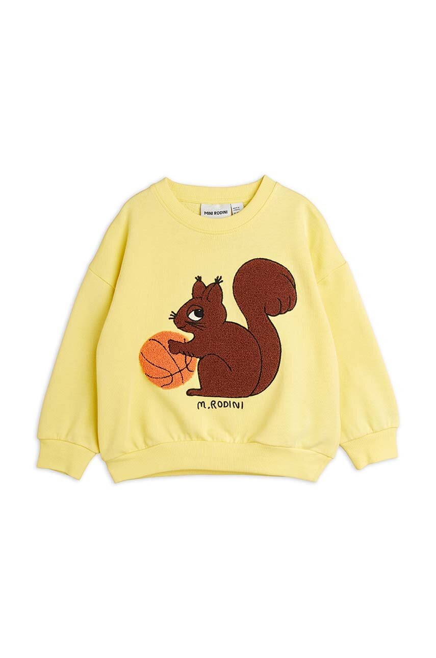 Mini Rodini hanorac de bumbac pentru copii Squirrel culoarea galben, cu imprimeu