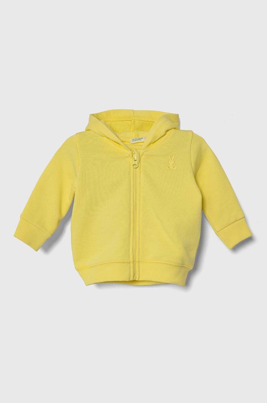 Levně Dětská bavlněná mikina United Colors of Benetton žlutá barva, s kapucí, hladká