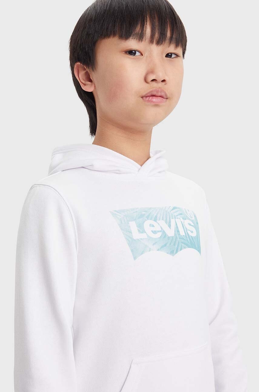 Levně Dětská mikina Levi's LVB PALM BATWING FILL HOODIE bílá barva, s kapucí, s potiskem