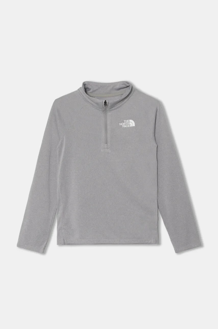 The North Face longsleeve copii NEVER STOP 1/4 ZIP culoarea gri, cu imprimeu