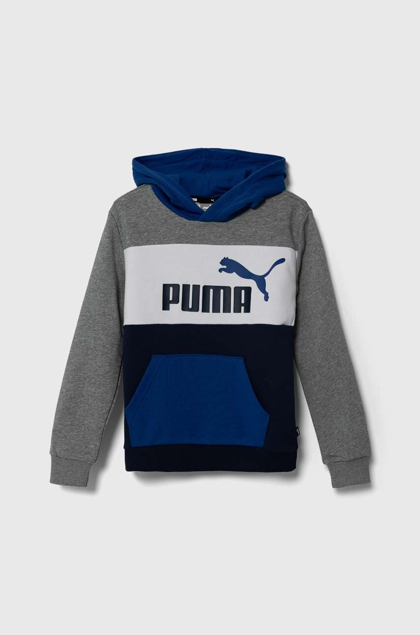 Levně Dětská mikina Puma ESS BLOCK TR B s kapucí, vzorovaná