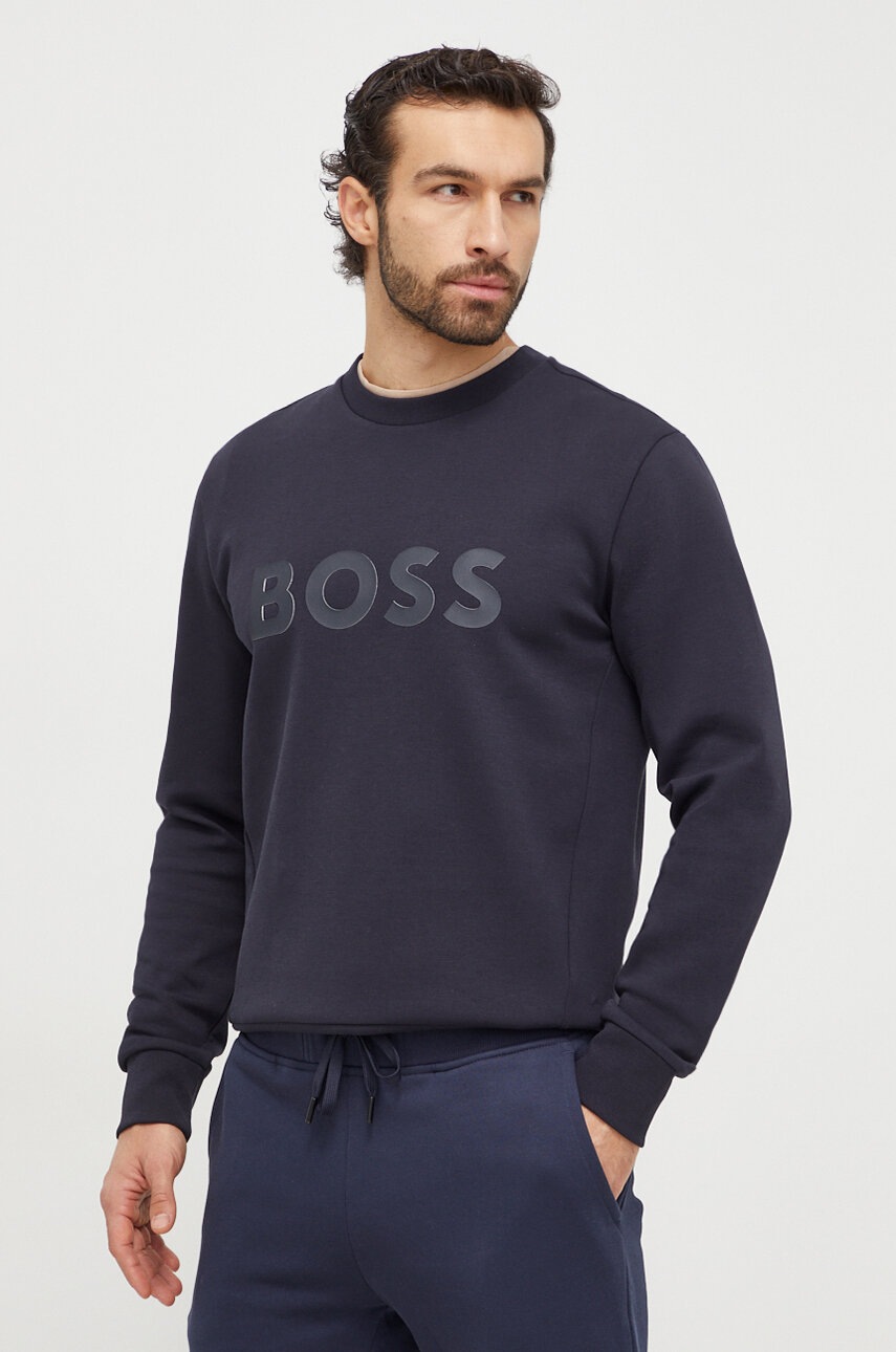 Boss Green bluza barbati, culoarea albastru marin, cu imprimeu