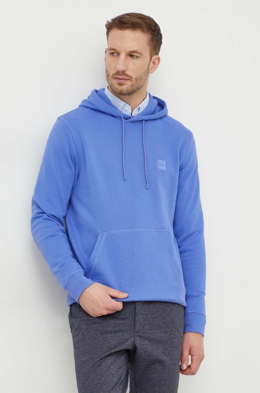 Boss Orange hanorac de bumbac barbati, culoarea violet, cu glugă, neted, 50509314