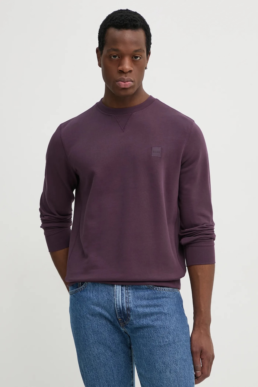 BOSS Orange hanorac de bumbac barbati, culoarea violet, melanj, 50509323 BOSS Orange hanorac de bumbac barbati, culoarea violet, melanj, 50509323