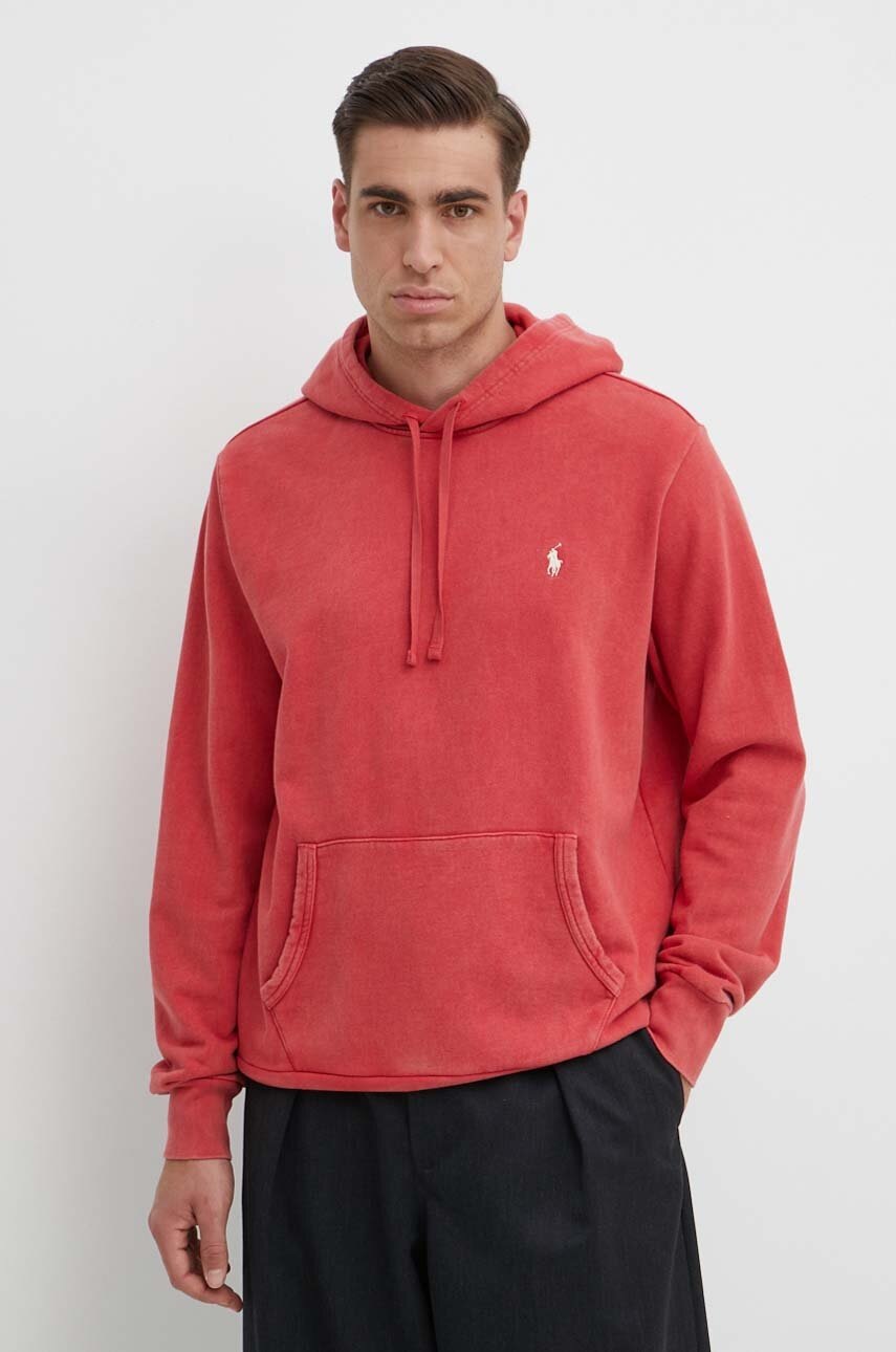 

Памучен суичър Polo Ralph Lauren в червено с качулка изчистен дизайн 710916690, Червен