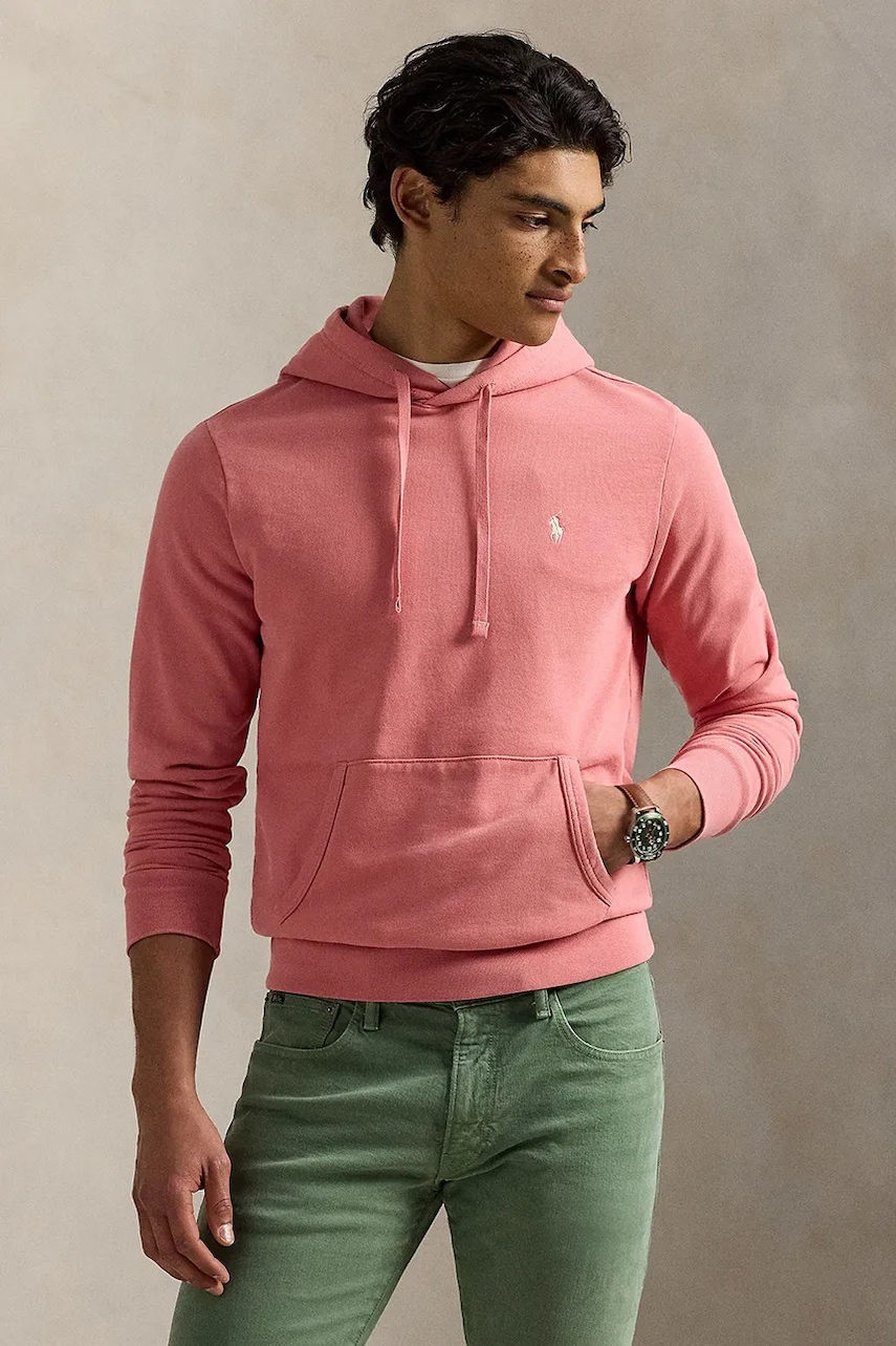 Levně Bavlněná mikina Polo Ralph Lauren pánská, červená barva, s kapucí, hladká, 710916690