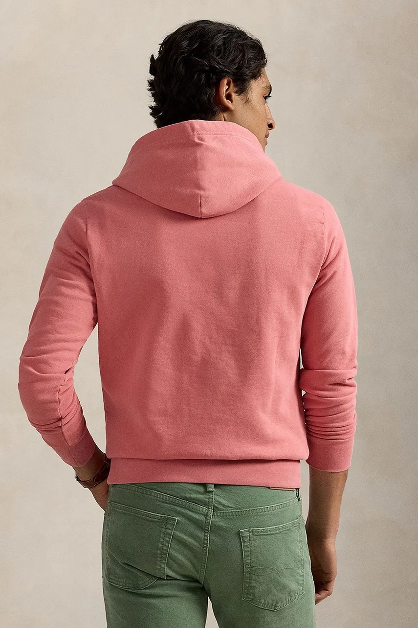 Хлопковая кофта Polo Ralph Lauren цвет красный с капюшоном однотонная 710916690