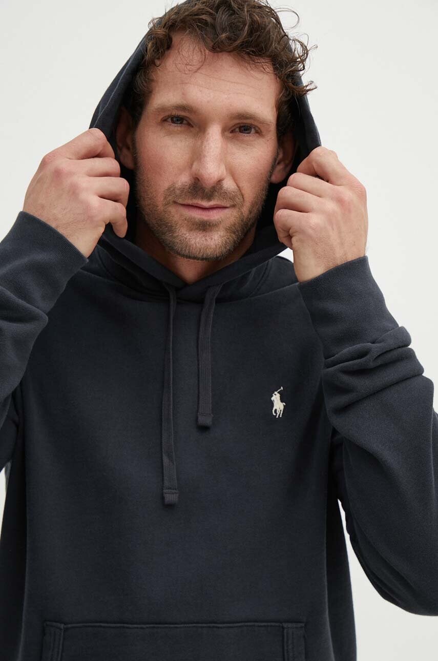 Levně Bavlněná mikina Polo Ralph Lauren pánská, černá barva, s kapucí, hladká, 710916690