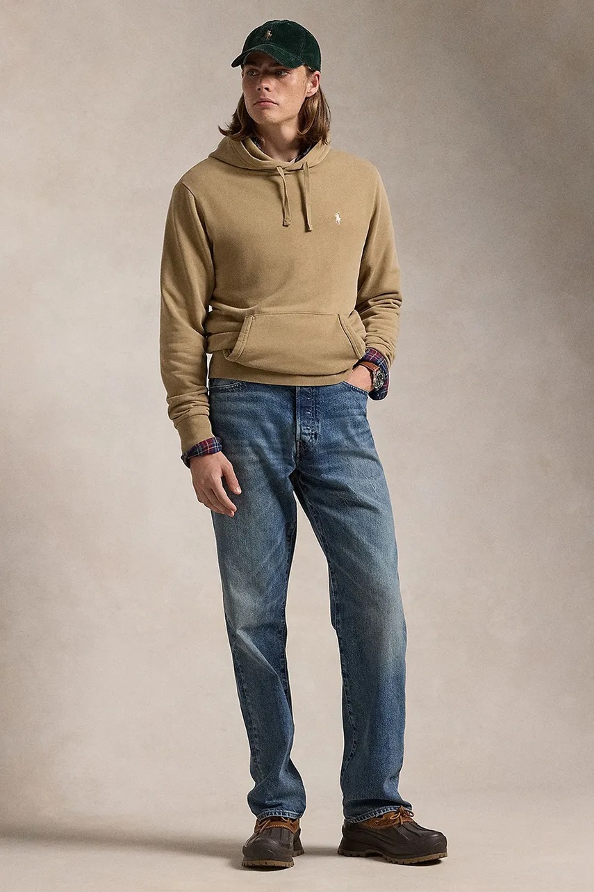 Βαμβακερή μπλούζα Polo Ralph Lauren χρώμα: μπεζ, με κουκούλα, 710916690 φωτογραφία