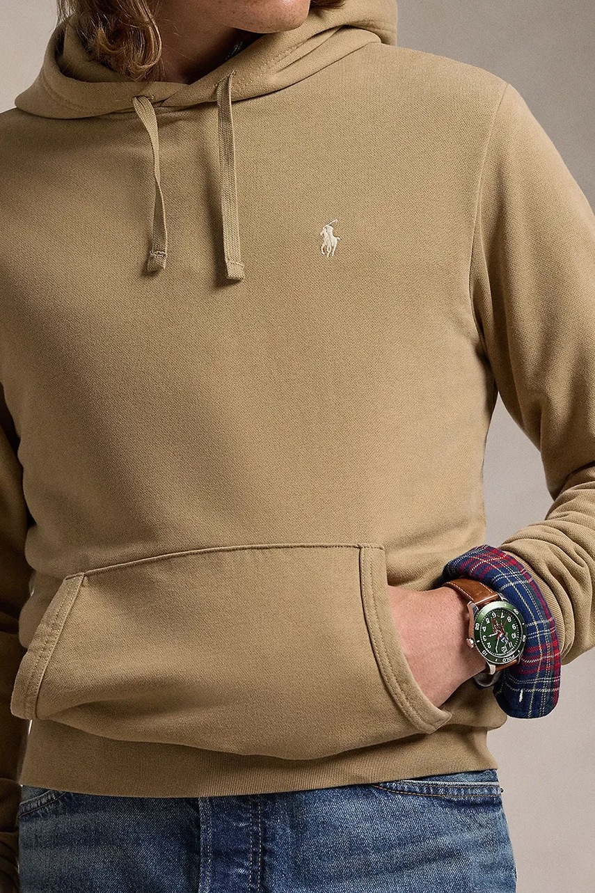 Βαμβακερή μπλούζα Polo Ralph Lauren χρώμα: μπεζ, με κουκούλα, 710916690 φωτογραφία