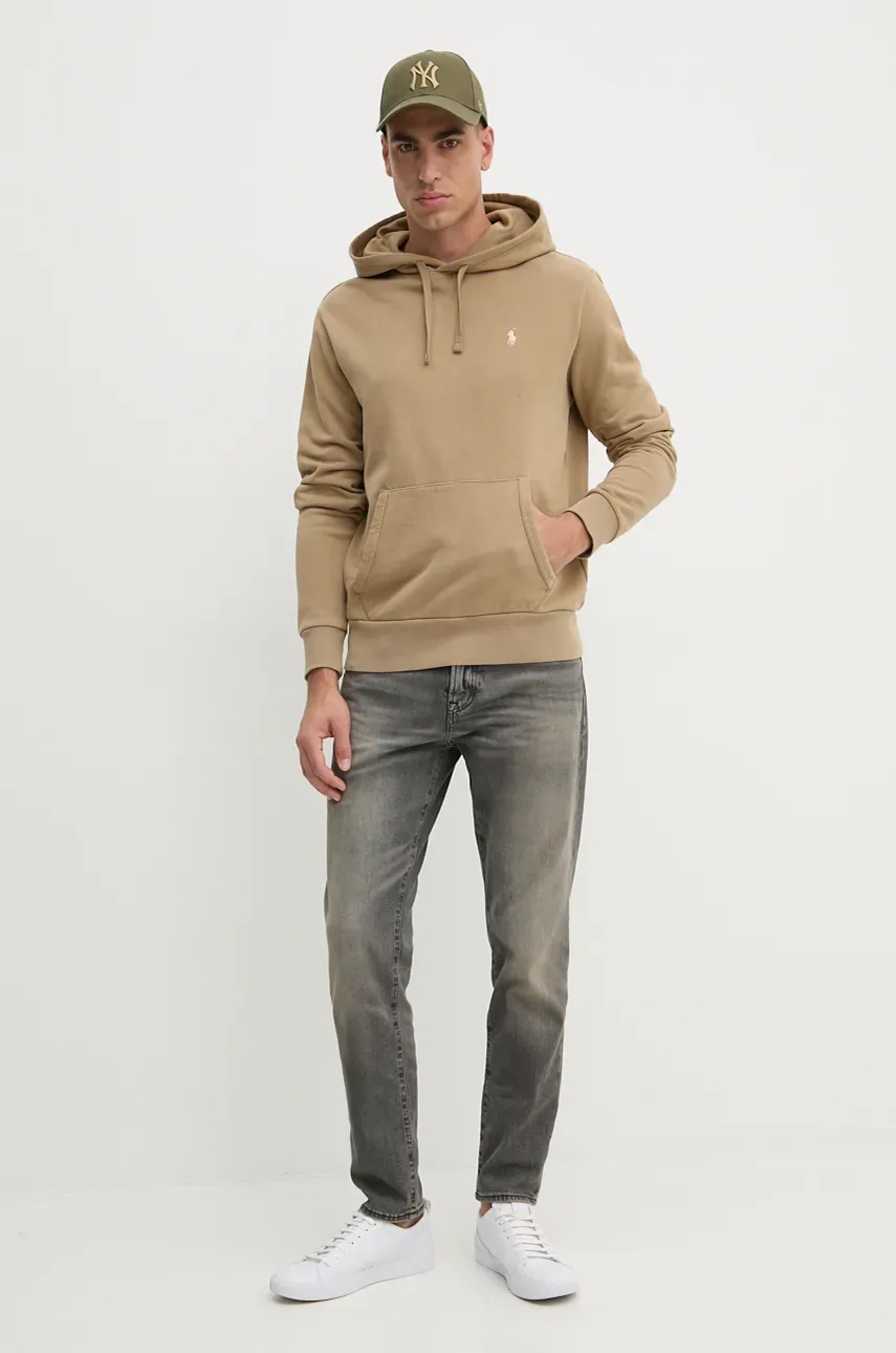 Хлопковая кофта Polo Ralph Lauren мужская цвет бежевый с капюшоном однотонная 710916690 Хлопковая кофта Polo Ralph Lauren мужская цвет бежевый с капюшоном однотонная 710916690