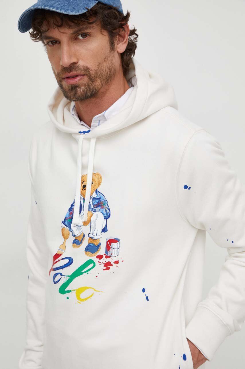 Levně Mikina Polo Ralph Lauren pánská, béžová barva, s kapucí, s potiskem, 710926546