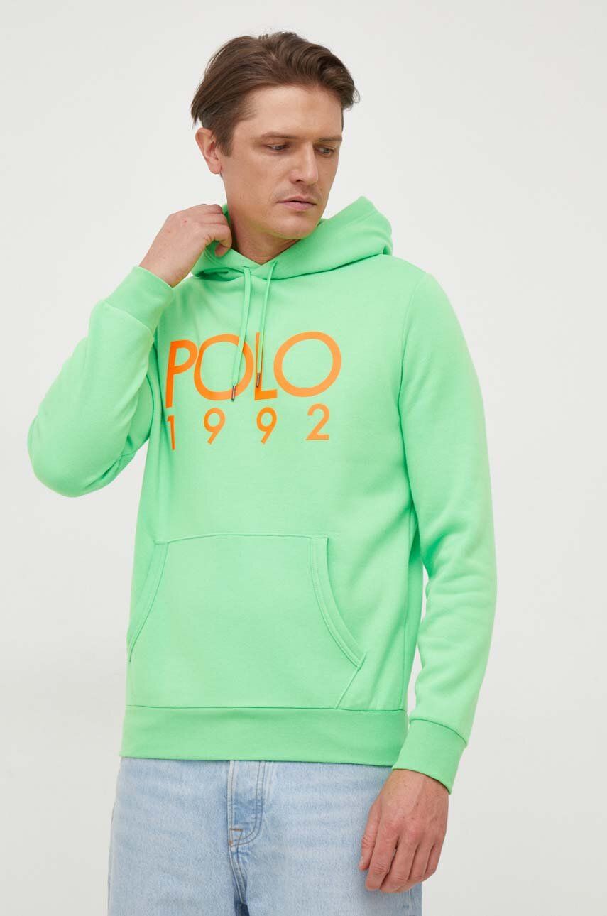 Levně Mikina Polo Ralph Lauren pánská, zelená barva, s kapucí, s potiskem, 710926979