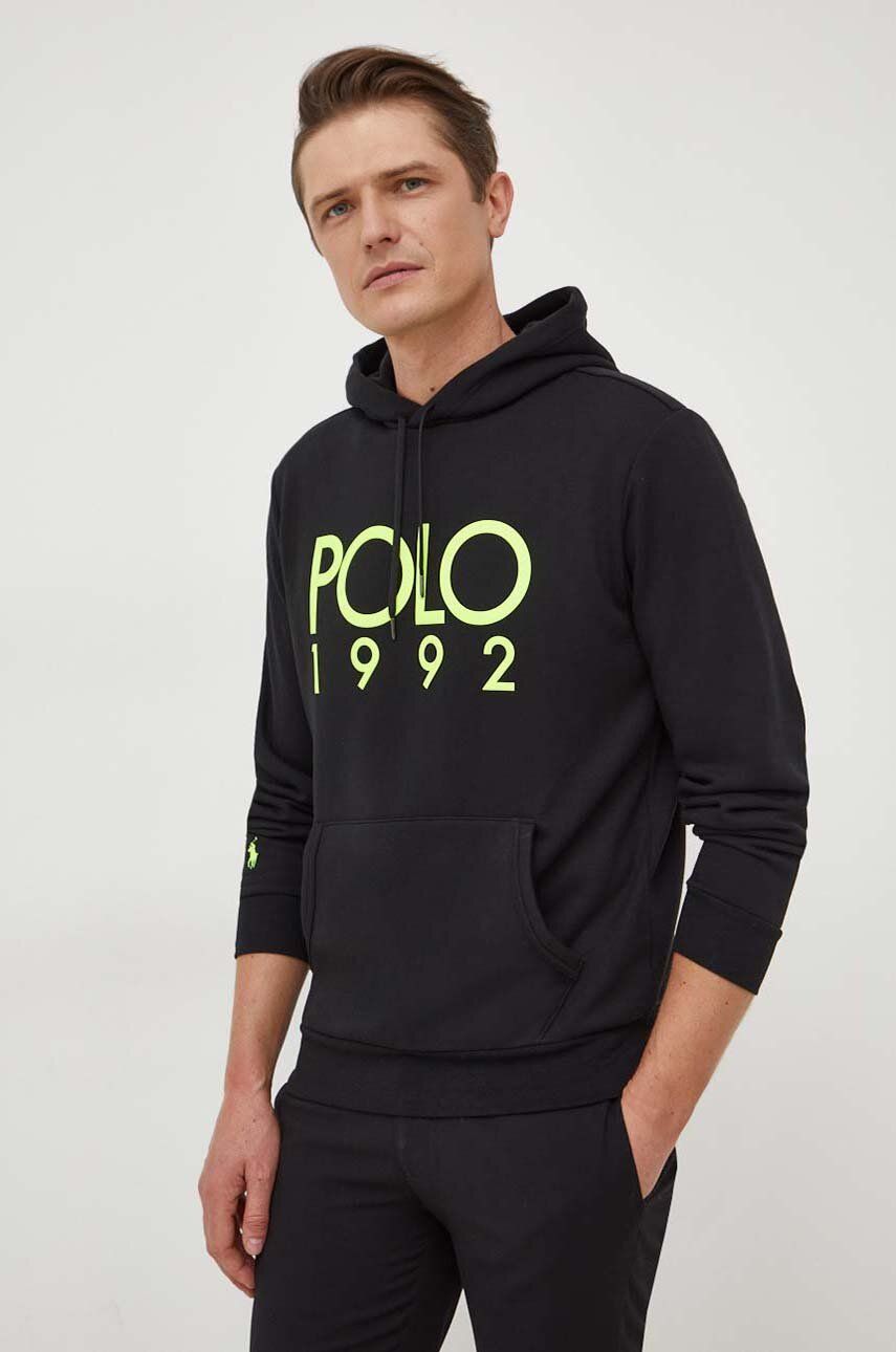 E-shop Mikina Polo Ralph Lauren pánská, černá barva, s kapucí, s potiskem