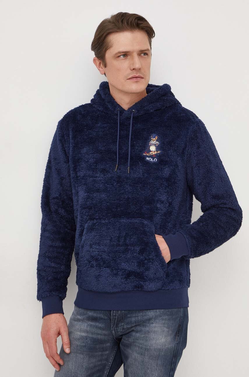 

Кофта Polo Ralph Lauren чоловіча колір синій з капюшоном з аплікацією