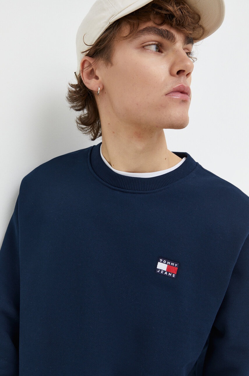 Tommy Jeans hanorac de bumbac bărbați, culoarea bleumarin, uni DM0DM17986