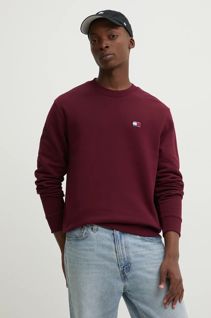 

Памучен суичър Tommy Jeans в бордо с изчистен дизайн
