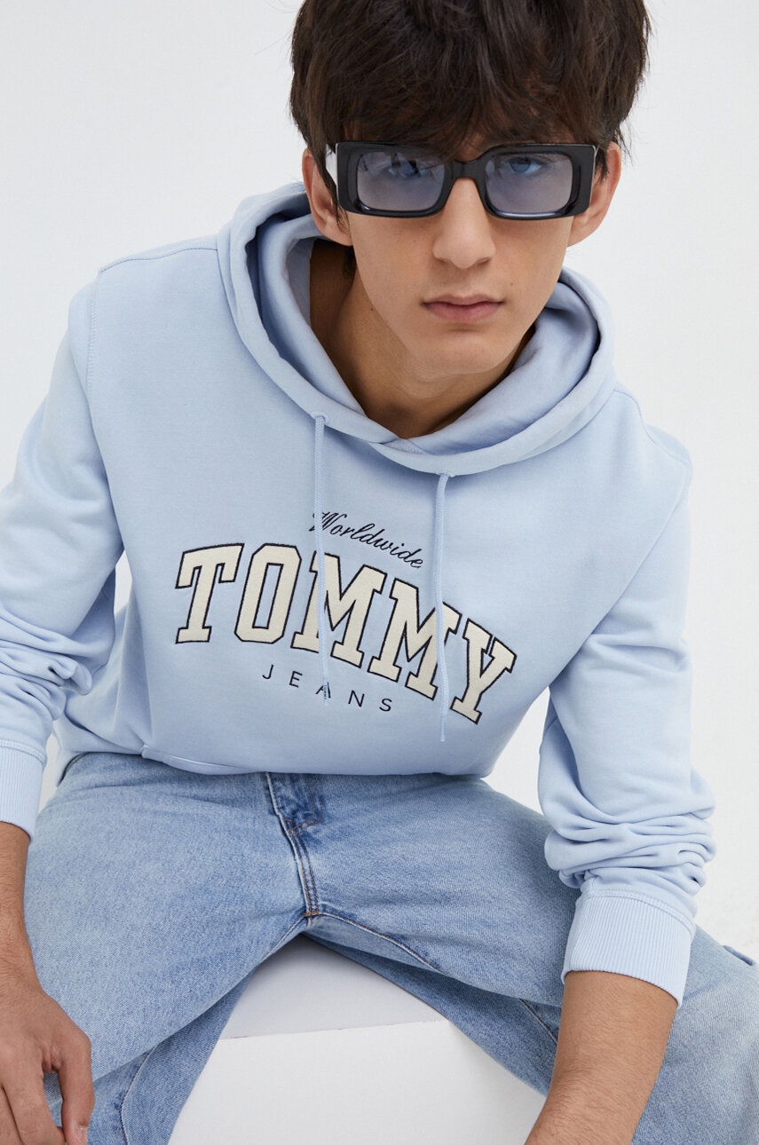 Bavlněná mikina Tommy Jeans pánská, s kapucí, s aplikací