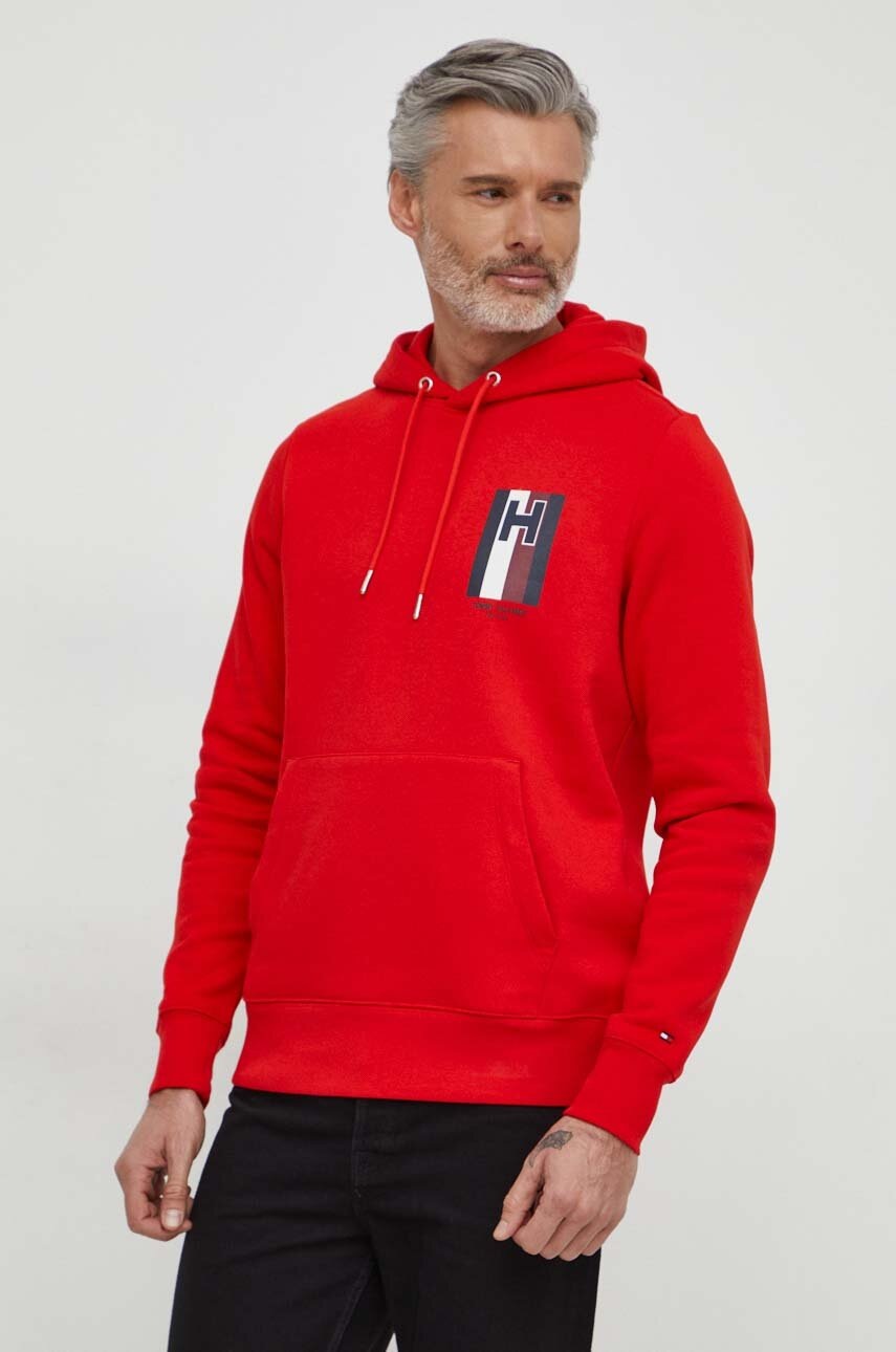

Суичър Tommy Hilfiger в червено с качулка принт MW0MW33665, Червен