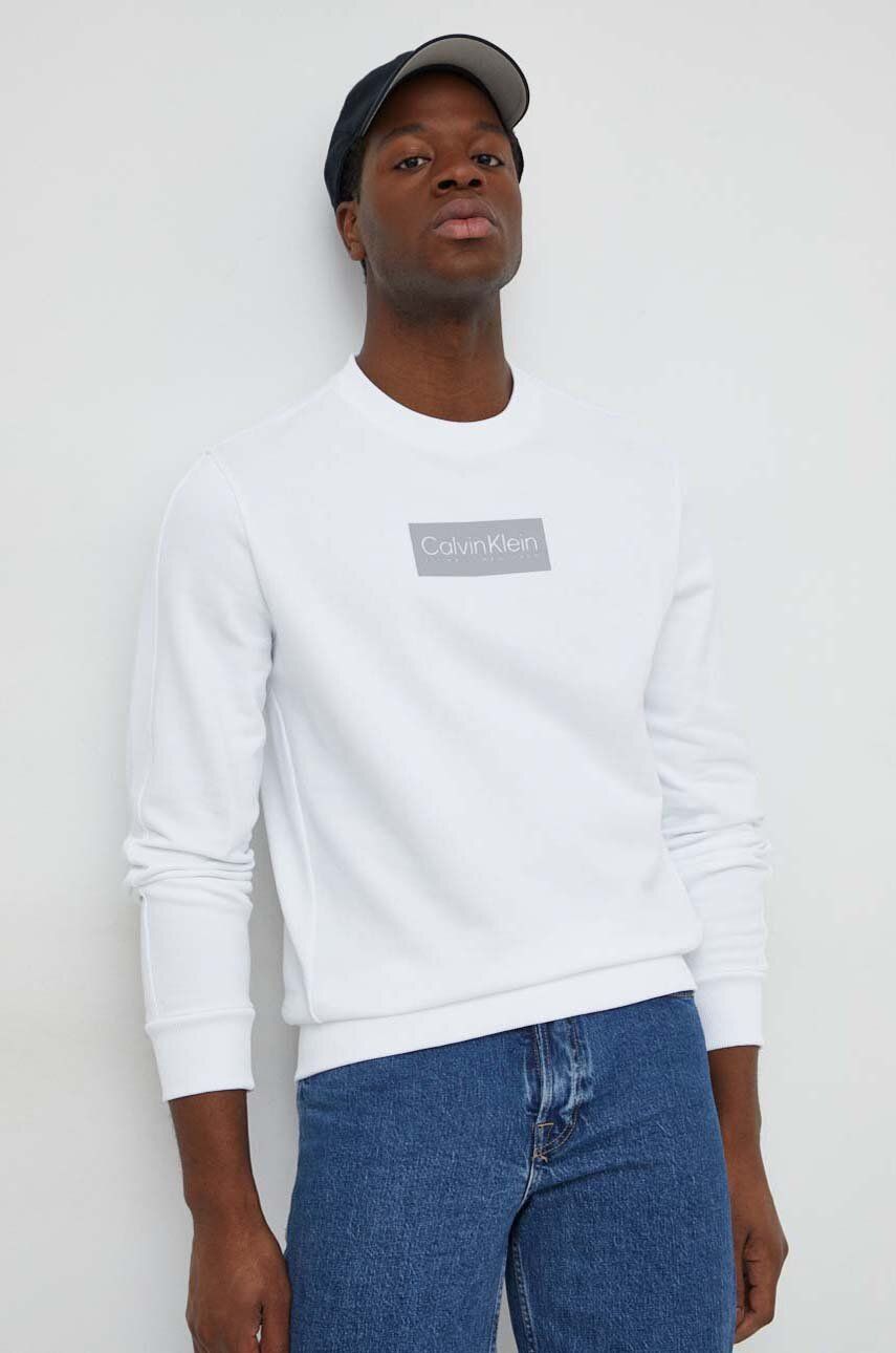 Bavlněná mikina Calvin Klein pánská, bílá barva, s aplikací