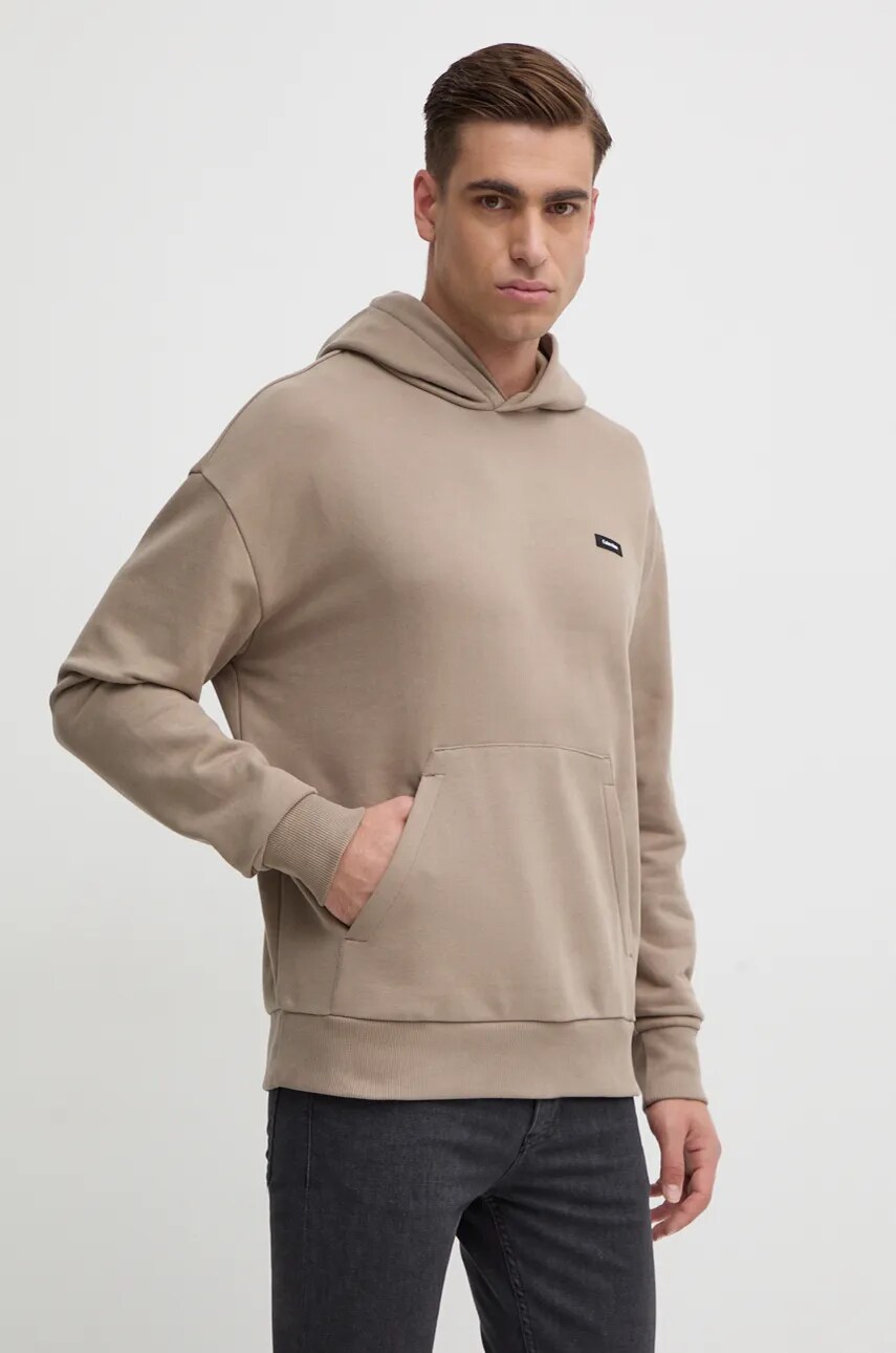 Levně Bavlněná mikina Calvin Klein pánská, béžová barva, s kapucí