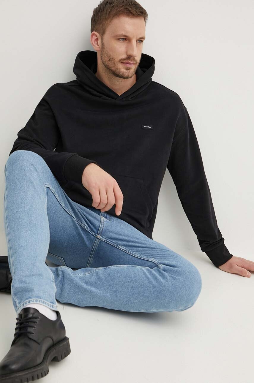 Levně Bavlněná mikina Calvin Klein pánská, černá barva, s kapucí