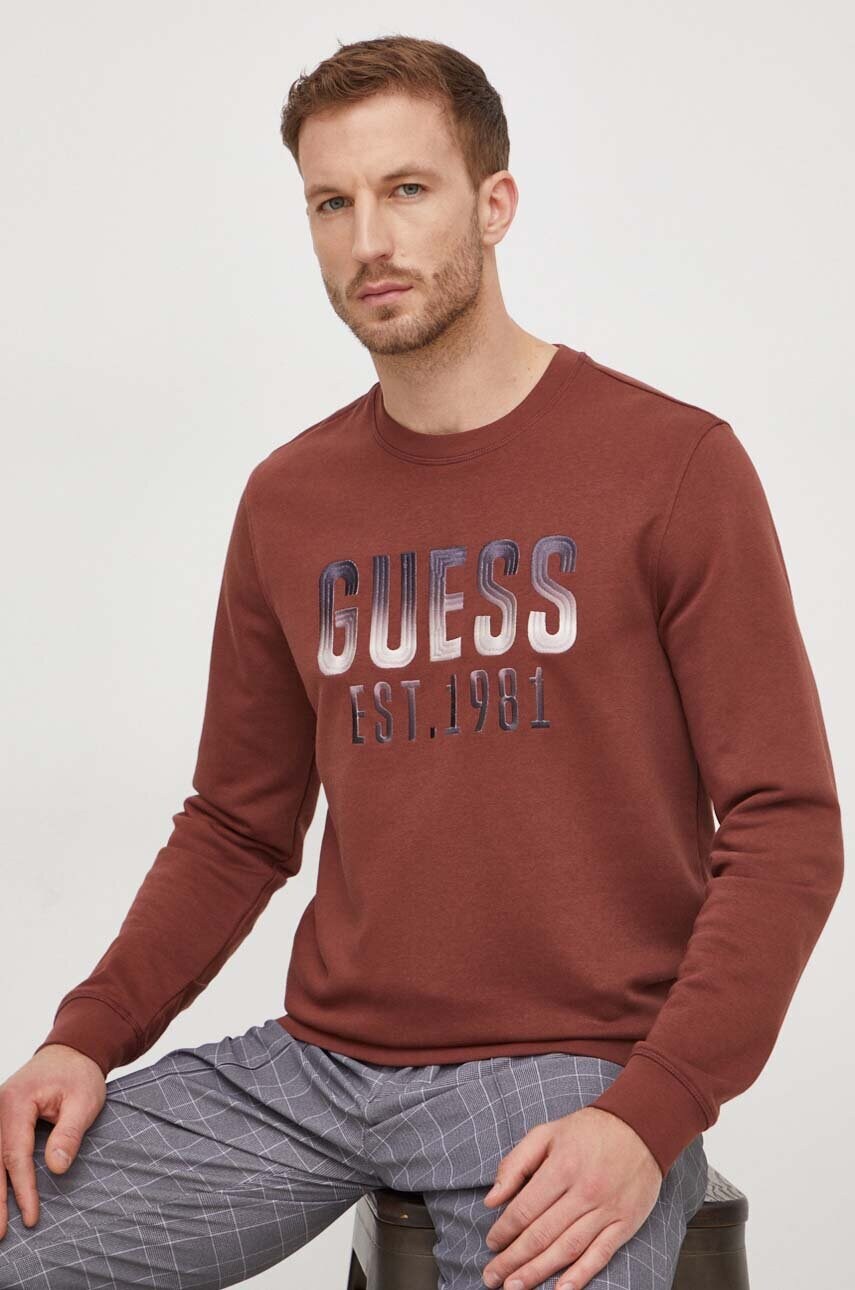 

Кофта Guess чоловіча колір коричневий з аплікацією