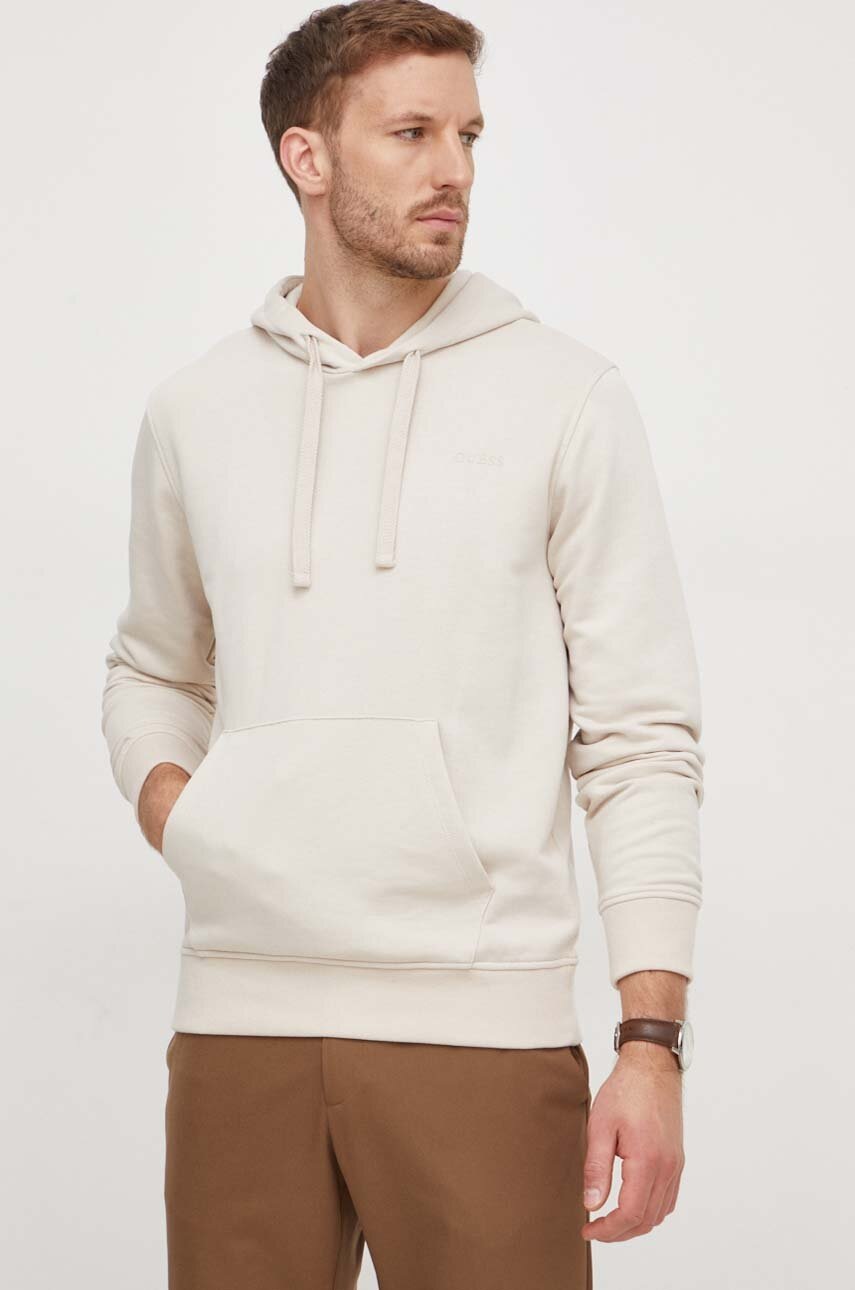 

Кофта Guess чоловіча колір бежевий з капюшоном однотонна