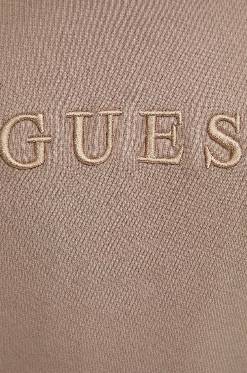 Бавовняна кофта Guess чоловіча колір коричневий з капюшоном з аплікацією 